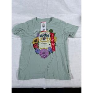 Modelo Especial Beer Floral Graphic Tee Shirt Green XS New